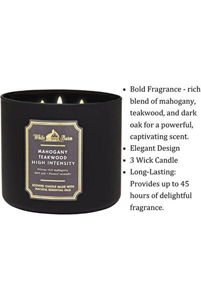 Bath & Body Works White Barn by 3‑Wick High Intensity Mahogany Teakwood Candle