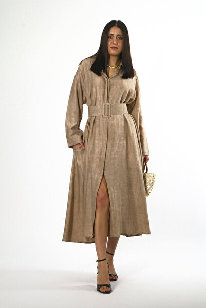 ABBRA Women's Belted Loose Dress with Pockets