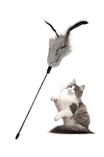 KidLe Cat Teaser Plastic Rod Fox Fur Mink Fur Rabbit Fur Feather Cat Teaser Cat Supplies Boredom with Bell