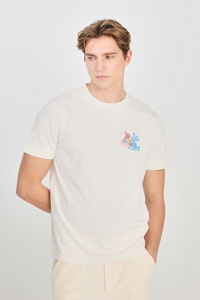 Lee 100% Cotton Regular Fit Regular Cut Crew Neck Ecru T-Shirt