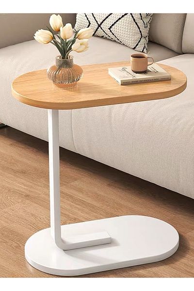 EqiEch C Shaped Side Table - Coffee Desk, Sofa End Table, Easy Assembly for Living Room (45x28x60cm)