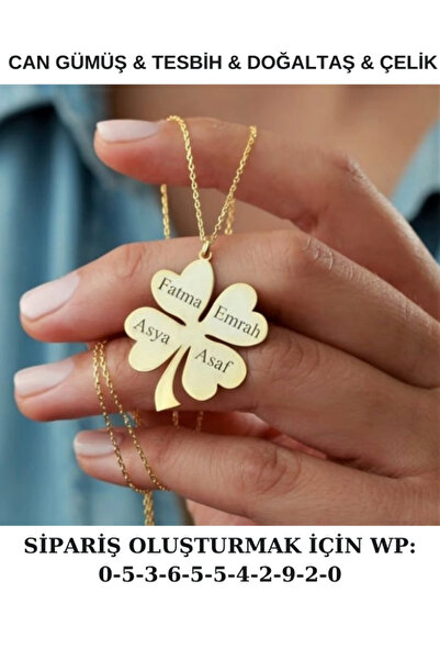 Doğaltaş İsimli kolye altın kaplama yonca kolye