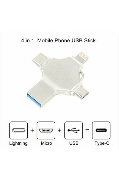 SEDEF SİLVER 4 in 1 Flash Memory USB Type-C Ios Lightning Otg All in One USB 3.0 32 Gb