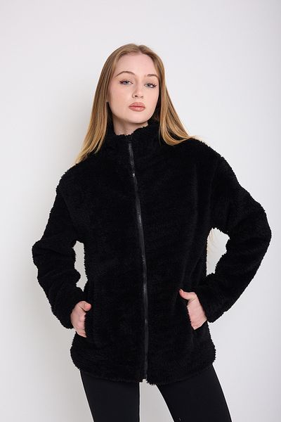 freemen Sports Women's Black Plush Windproof Welsoft Double Pocket Door Coat