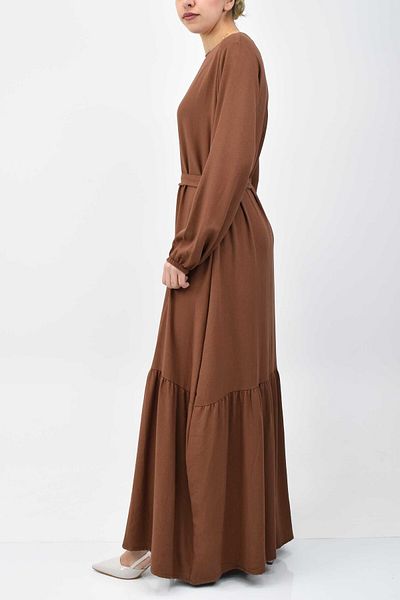 birizmoda Φόρεμα Hijab με λαβή ελαστική ζώνη βολάν - καφέ