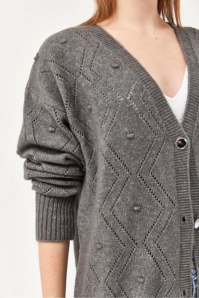CALİENTE Openwork Metal Buttoned Knitwear Cardigan Smoked