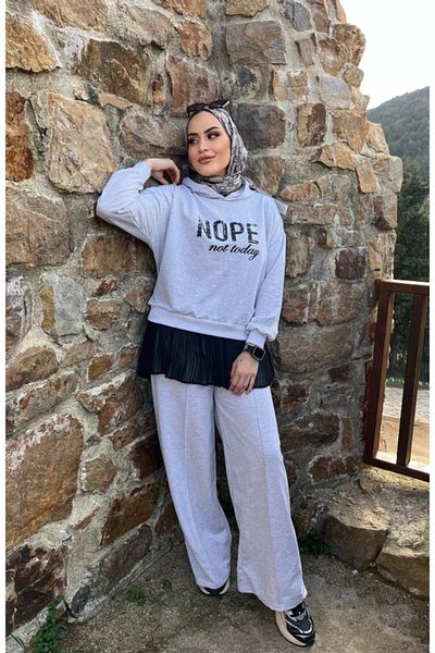 leyla sanat sanata yeni bir bakış açısı Leyla Sanat a New Perspective on Art Women's Long Sleeve Nope Printed Beli Ribbed Double Suit