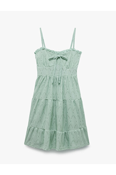 Koton Lace Detailed Sweetheart Neck Sleeveless A-Line Embroidered Tiered Mini Dress