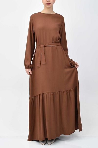birizmoda Φόρεμα Hijab με λαβή ελαστική ζώνη βολάν - καφέ