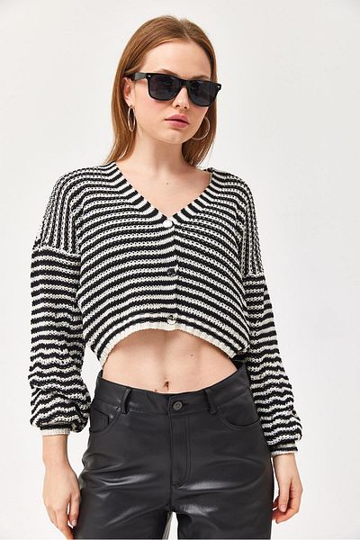 CALİENTE Openwork Buttoned Crop Knitwear Cardigan Black