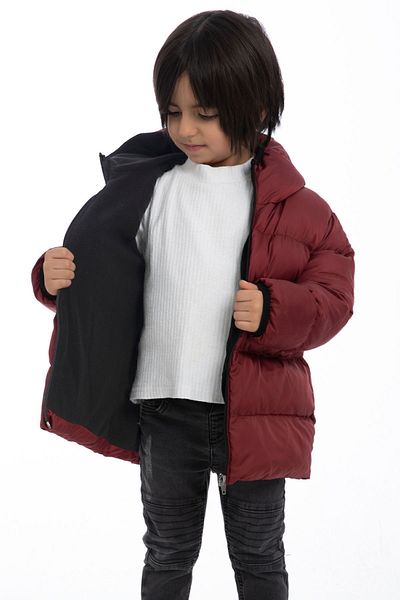 freemen Sports Men's Sports Children's Claret Red Fleece Lined Hooded Waterproof Wind Resistant Coat