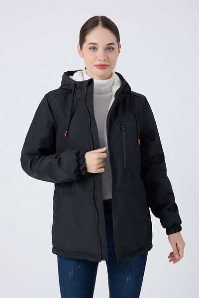 freemen Sports Women's Black Shearling Water and Windproof Hooded Coat & Coat & Parka