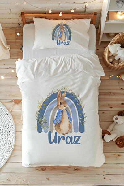 Name Only Single 100% Cotton Duvet Cover Set (160X220 cm) Blue Rabbit