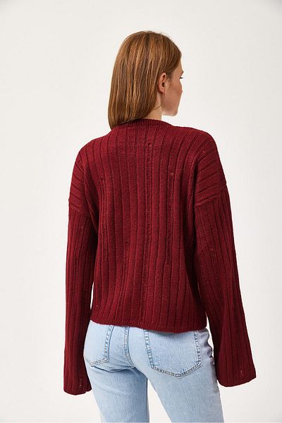 CALİENTE Double Breasted Collar Buttoned Knitwear Cardigan Claret Red