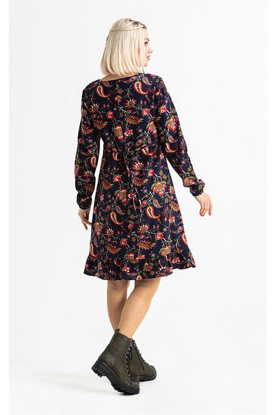 Eliş Şile Bezi Μακρυμάνικο Velvetin Bade Print Κοντό φθινοπωρινό και χειμερινό φόρεμα Navy Blue Lcvt
