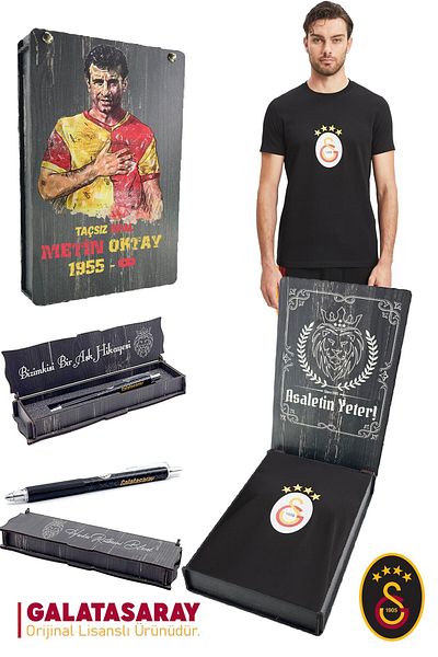 Galatasaray Γνήσιο μπλουζάκι με έγκριση Arma + Σετ μολυβιού με μύτη Ξύλινο κουτί