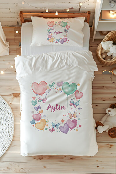 Name Only Single 100% Cotton Duvet Cover Set (160X220 cm) Colored Hearts