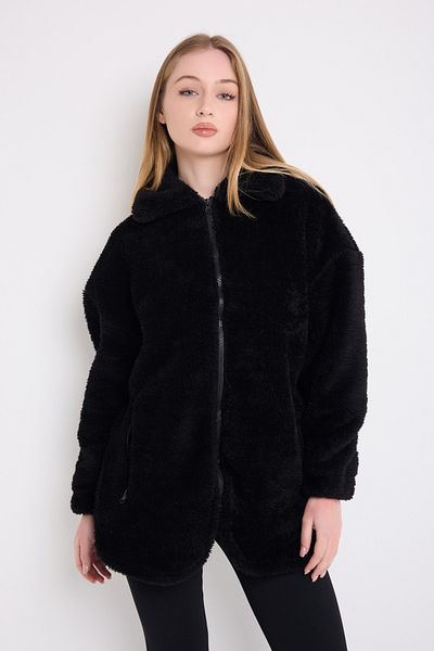 freemen Sports Women's Black Plush Windproof Welsoft Double Pocket Coat