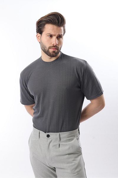 Madmext Smoked Textured Line Design Crew Neck Men's T-Shirt E7122