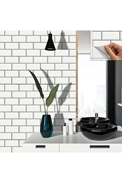 TİNK Kendinden Yapışkanlı Büyük Beyaz Koyu Derzli Metro Desenli Pvc Karo 30x30 Cm (33 ADET) 3m2