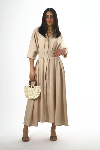 ABBRA Women's Pocket Detailed Belted Loose Dress