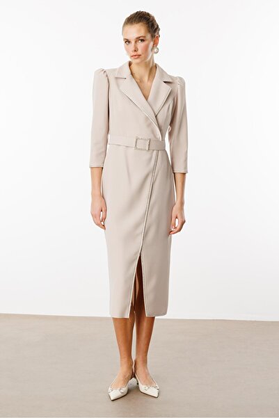 Moda İlgi Modailgi  Şerit Taş Detaylı Kruvaze Elbise Taş