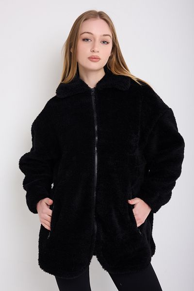 freemen Sports Women's Black Plush Windproof Welsoft Double Pocket Coat