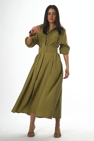 ABBRA Women's Pocket Detailed Belted Loose Dress