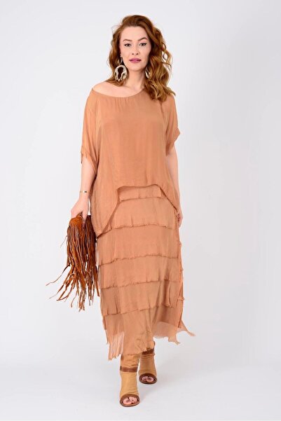 Bohem Stil Μεταξωτό φόρεμα ιταλικού μεγέθους 2 που δείχνει λεπτό με μισό μανίκι