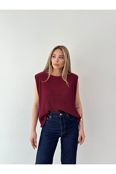 Somut istanbul Bluză casual cu nervuri de damă Bordeaux