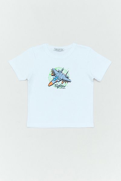 Fulla Moda Tricou pentru băiat, 100% bumbac, cu decolteu rotund, imprimat cu naveta spațială