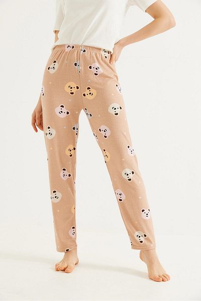 CALİENTE Pantaloni de pijama pentru femei cu talie elastică pudră