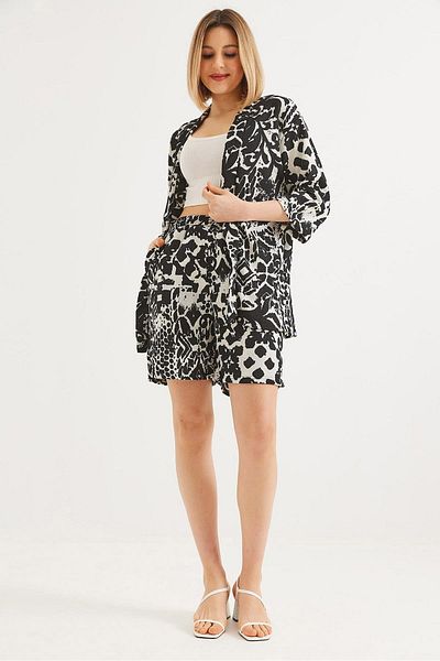 CALİENTE Ethnic Pattern Shorts Double Suit Black