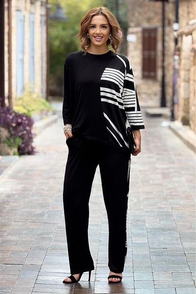 Nevin Kaya Moda Black Sailing Patterned Double Suit