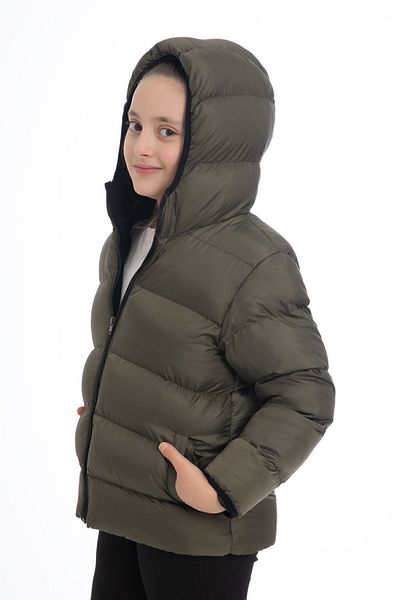 freemen Sports Girl Sports Children's Fleece-Lined Fur Hooded Waterproof Wind-Resistant Coat with Pockets