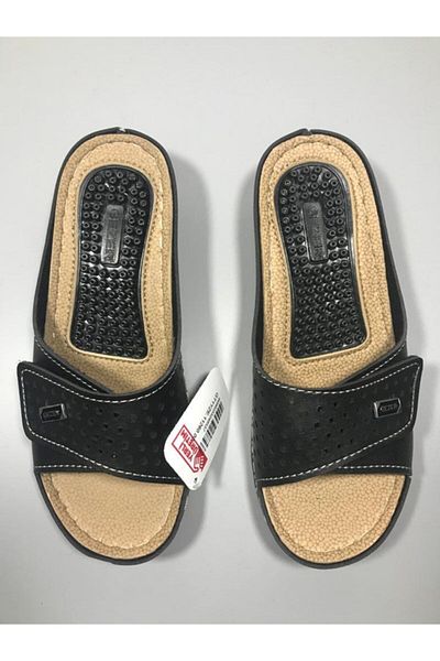 GEZER Γυναικεία Μαύρη Σόλα Μασάζ Ρυθμιζόμενη Velcro Παντόφλες