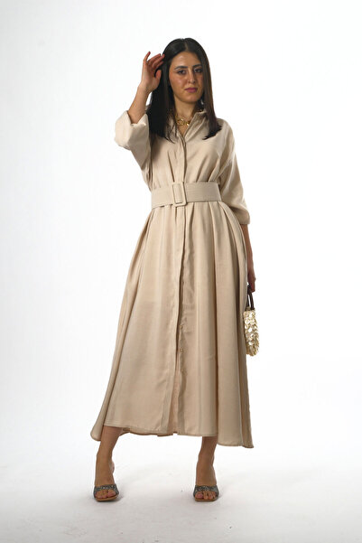 ABBRA Women's Pocket Detailed Belted Loose Dress