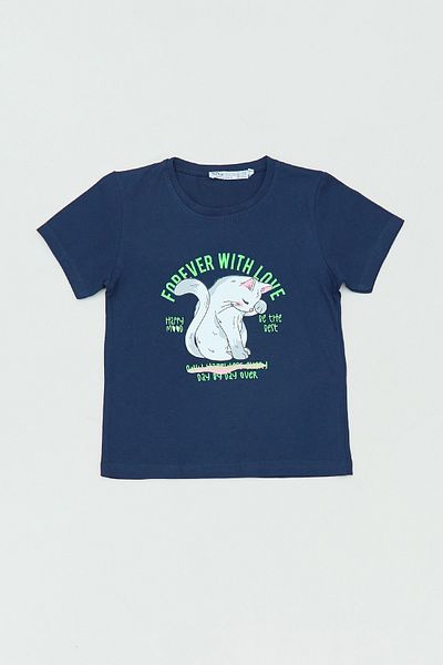 Fulla Moda 100% Cotton Text and Cat Printed Girl's T-Shirt
