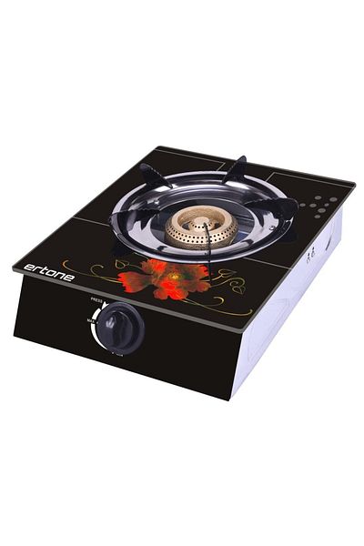 ertone Aragaz ERTONE MN-1101 din sticla securizata, 1 ochi din fonta, aprindere pe quartz, negru