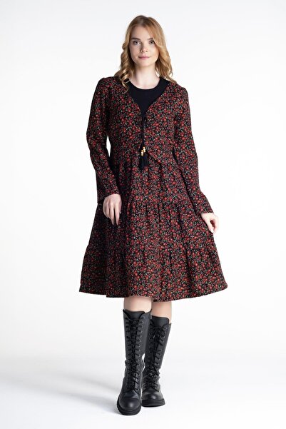 Eliş Şile Bezi Μίντι Φθινοπωρινό και Χειμερινό φόρεμα με μακρυμάνικο φανελένι...