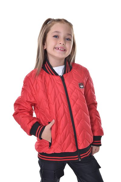 freemen Sports Girl Sports Children's Red College Collar Lined Water and Windproof Zipper Pocket Coat Jacket