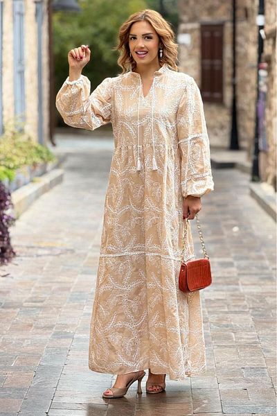Nevin Kaya Moda Φόρεμα Milky Brown Kösem Sultan με κυματοειδή επένδυση