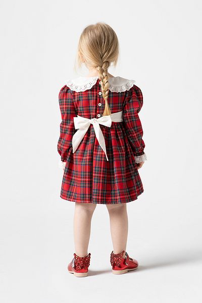 Banamio Merry Scallop Neckline Bow Sash Detail Christmas Dress