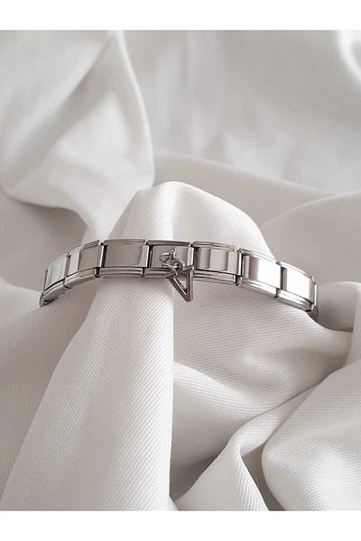 bijoux uniques Steel Hanging V Letter Italian Charm Bracelet