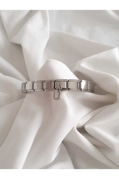 bijoux uniques Steel Dangle U Letter Italian Charm Bracelet