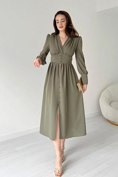 Sorridi Buttoned Corsage Dress with Shoulder Padded