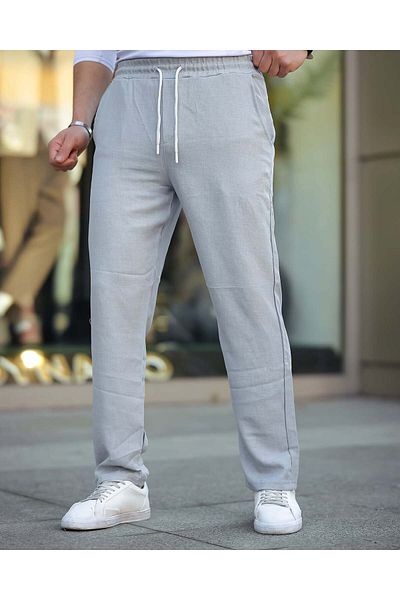 BİRBEYSTORE Ανδρικό λινό παντελόνι με ελαστική μέση άνετη εφαρμογή
