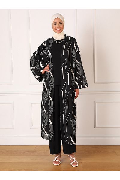 Refka Black and White Refka Ferace and Blouse Set - Pants