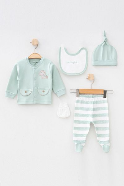 Aziz Bebe Baby Boy Horse Embroidered 5' Hospital Discharge Set 0 Months - 3 Months
