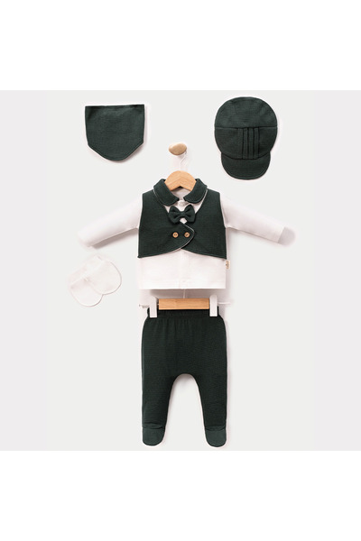 Pure Kids Store %100 Organik Pamuk Erkek Bebek Papyon Yelek Detaylı 5’li Hast...